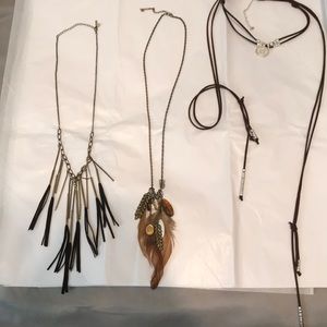 3 long brown boho necklaces lot